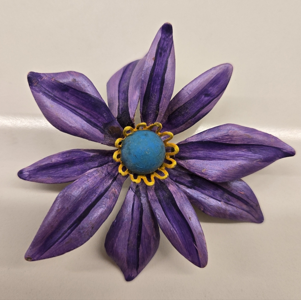 1960 Vintage Enamel Floral Brooch Has Been Painted.